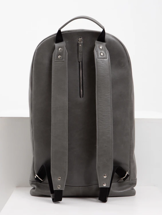 Большой кожаный рюкзак серый