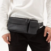 Прямоугольная кожаная поясная сумка синяя