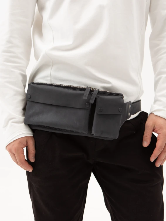 Прямоугольная кожаная поясная сумка синяя