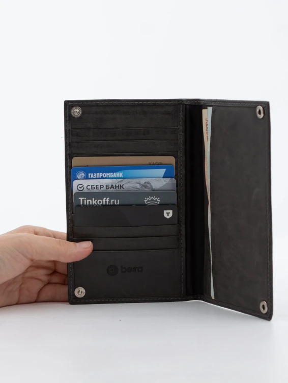 Кожаное портмоне на кнопке темно-серое