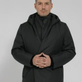 Серая зимняя куртка с капюшоном