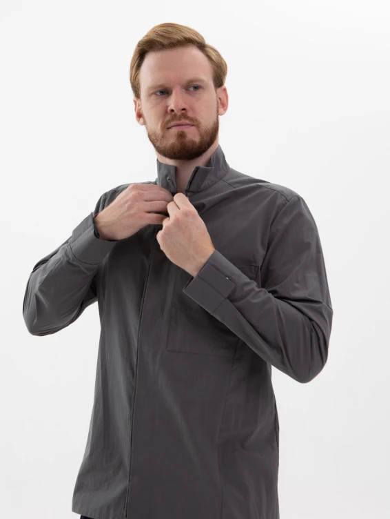 Хлопковая темная рубашка на кнопках