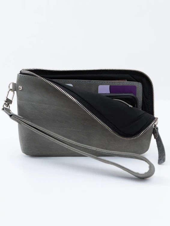 Кожаный клатч серый с винтажным эффектом