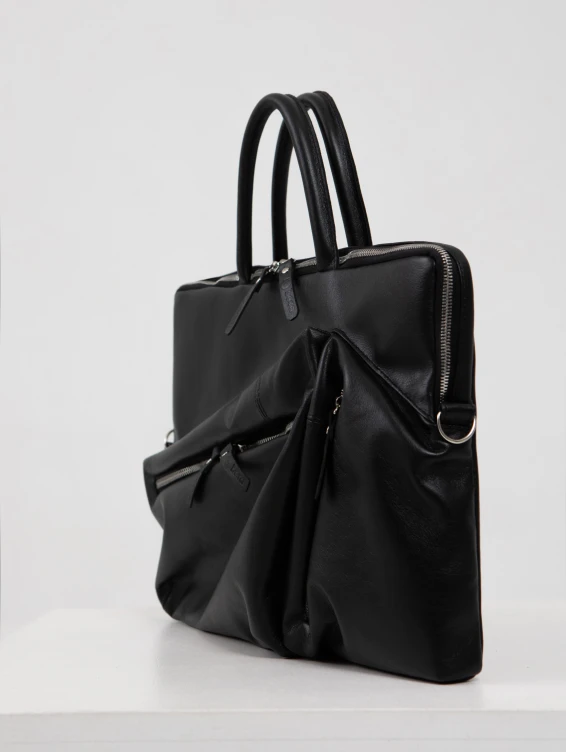 Кожаная сумка для ноутбука черная