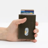 Кожаный кардхолдер зеленый  с винтажным эффектом