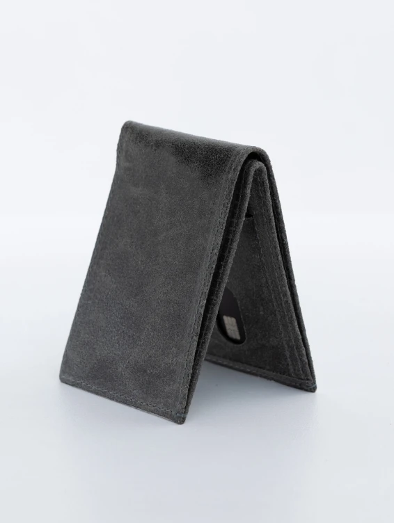 Тонкий кожаный кошелек серый вощеный