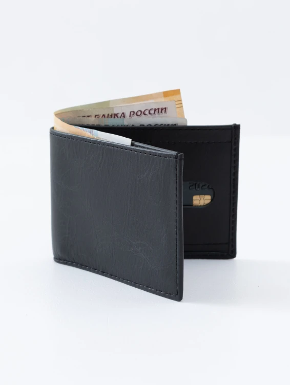 Тонкий кожаный кошелек темно-серый