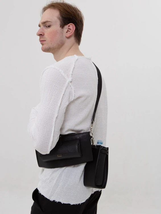 Подвесной кожаный карман для бутылки воды черный