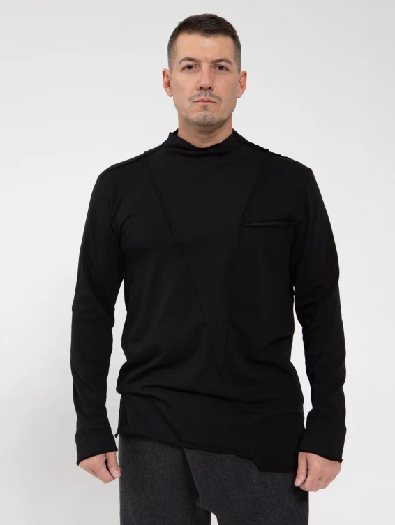 Асимметричная футболка с длинным рукавом черная