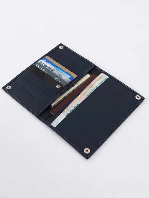 Кожаное портмоне на кнопке синее