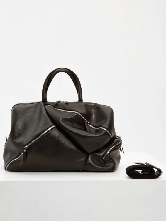 Кожаный саквояж коричневый