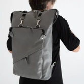 Рюкзак кожаный с увеличивающимся объемом серый