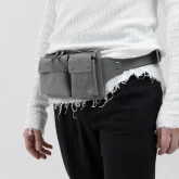 Прямоугольная кожаная поясная сумка серая с винтажным эффектом