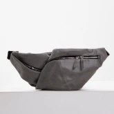 Кожаная поясная сумка серая