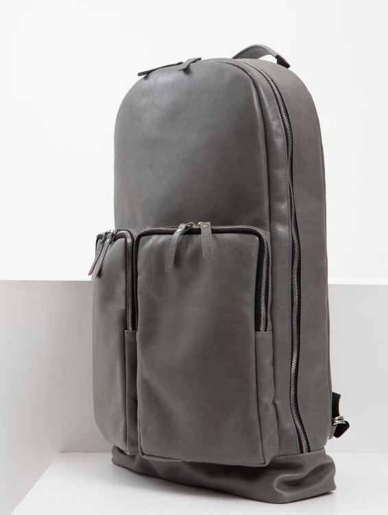 Большой кожаный рюкзак серый