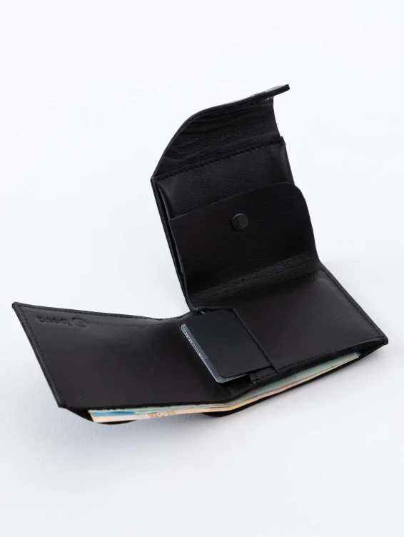 Кожаный складной кошелек черный