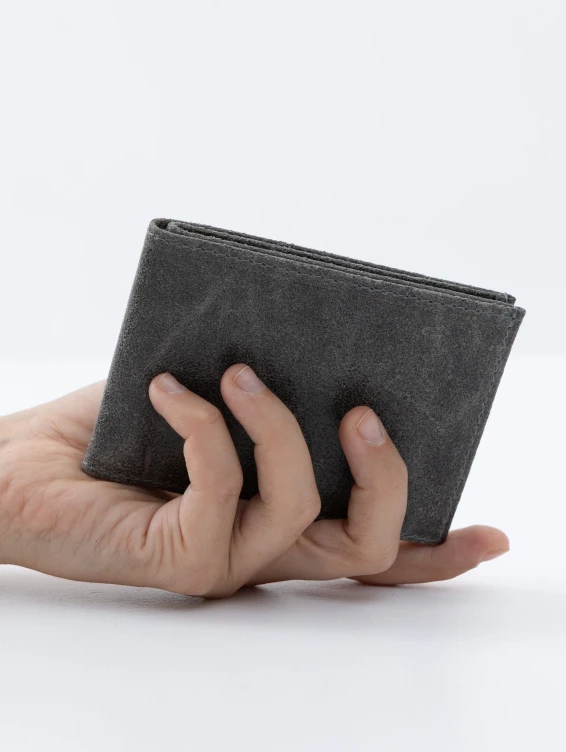 Тонкий кожаный кошелек серый вощеный