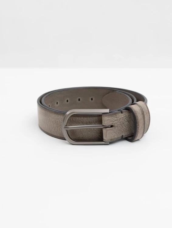 Кожаный пепельно-серый ремень с винтажным эффектом