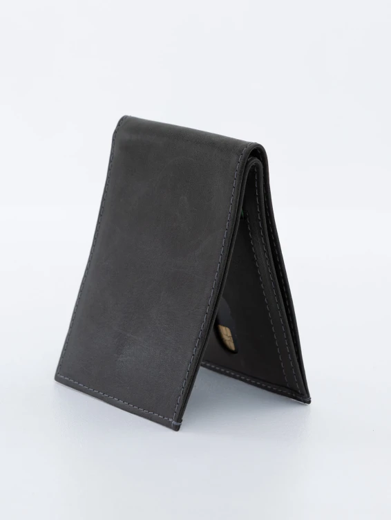 Тонкий кожаный кошелек темно-серый