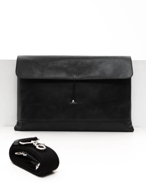 Кожаная сумка-папка для ноутбука темно-серая