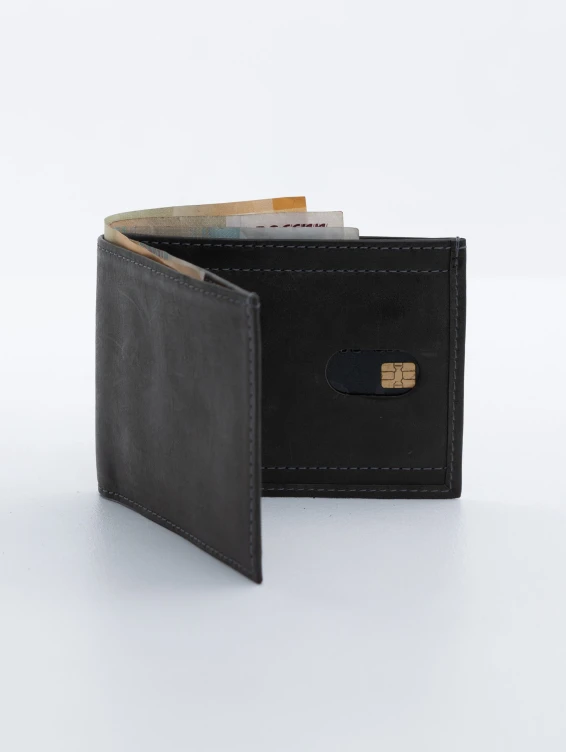 Тонкий кожаный кошелек темно-серый