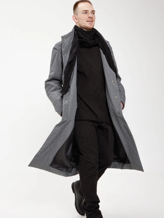 Плащ демисезонный на кнопках серый
