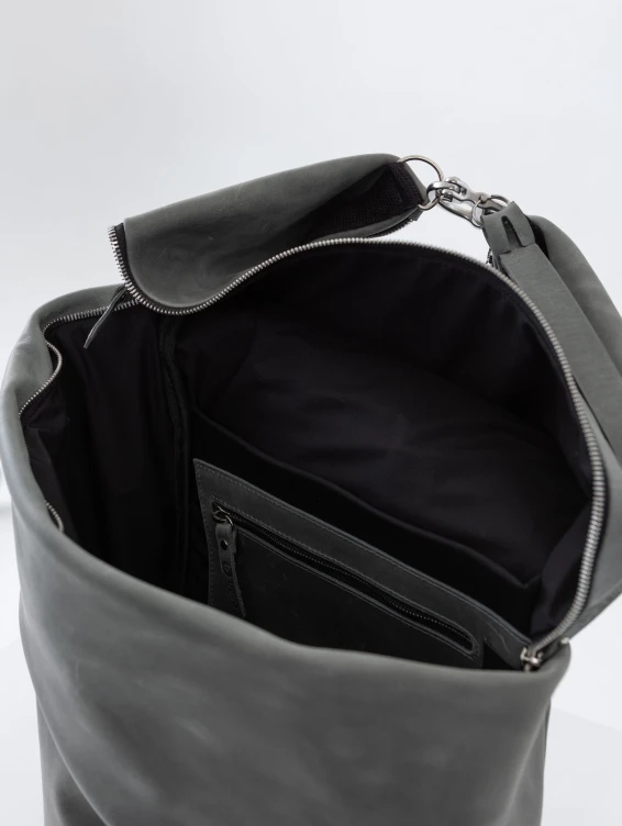 Роллтоп кожаный серый с винтажным эффектом