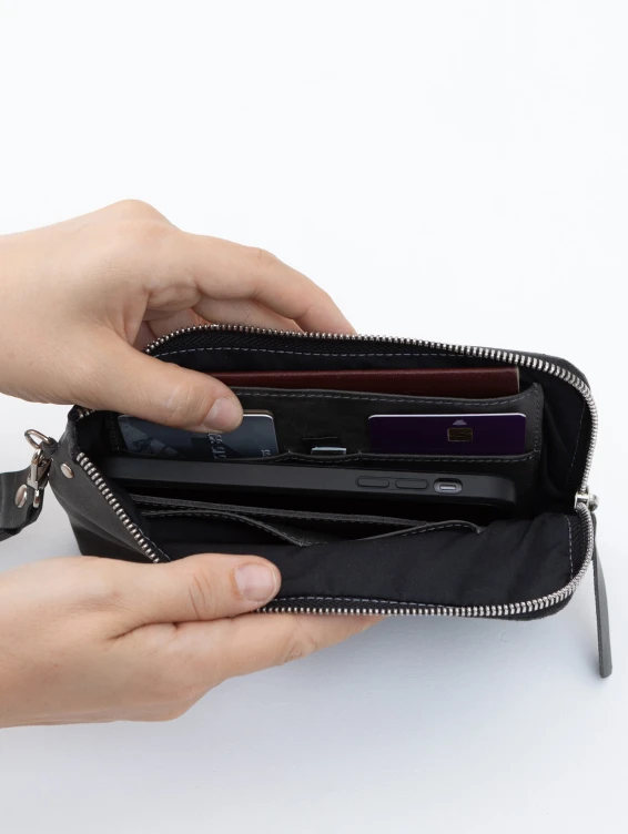 Кожаный клатч темно-серый