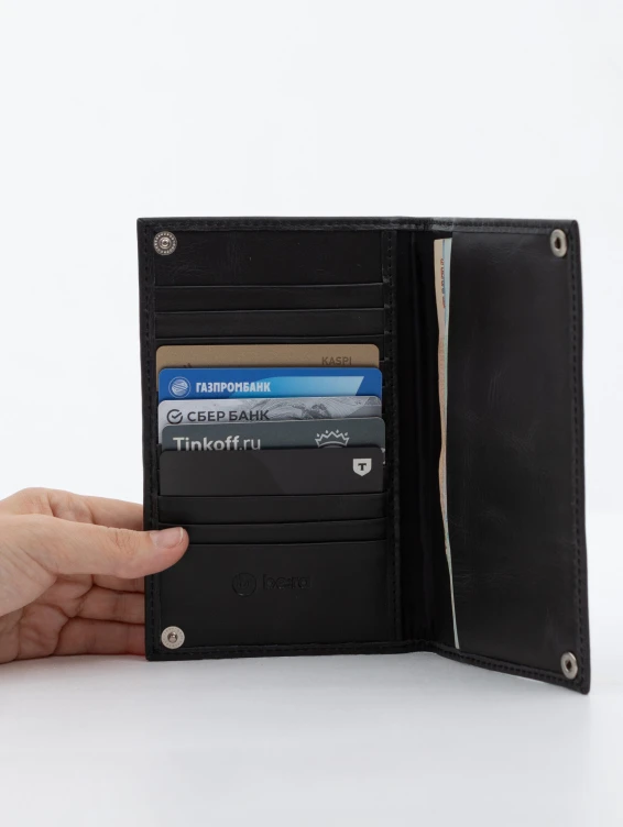 Кожаное портмоне на кнопке темно-серое