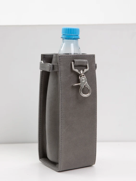 Подвесной кожаный карман для бутылки воды серый