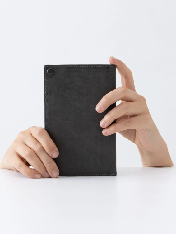 Кожаное портмоне на кнопке темно-серое