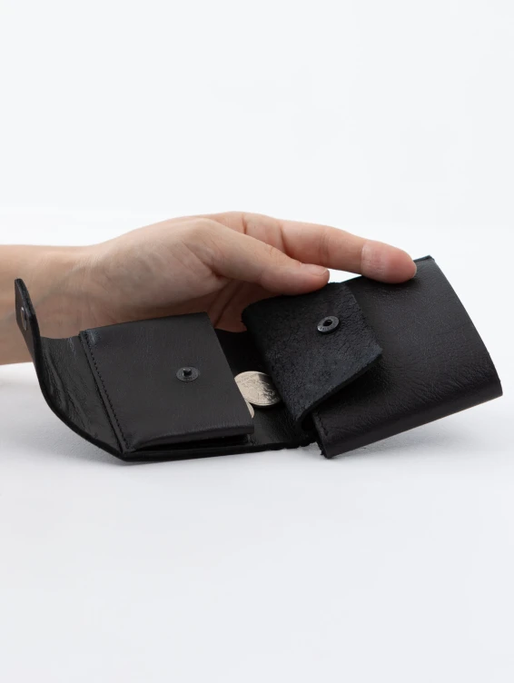 Кожаный складной кошелек черный