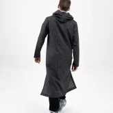 Длинная льняная рубашка с капюшоном черная, вид сзади