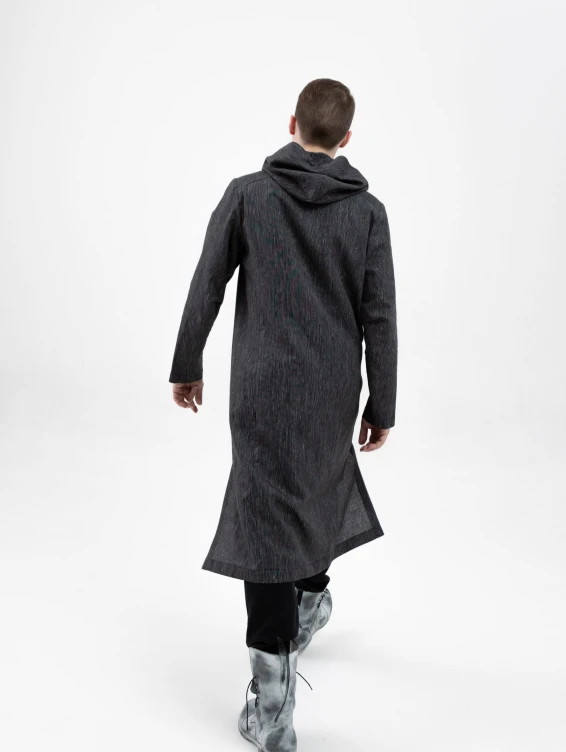 Длинная льняная рубашка с капюшоном черная