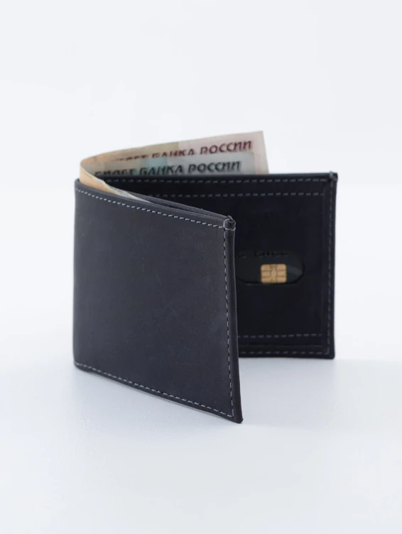 Тонкий кожаный кошелек синий