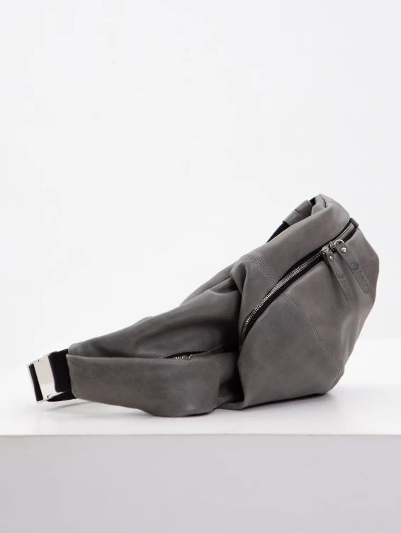 Кожаная поясная сумка серая