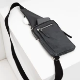 Кожаная сумка-карман темно-серого цвета