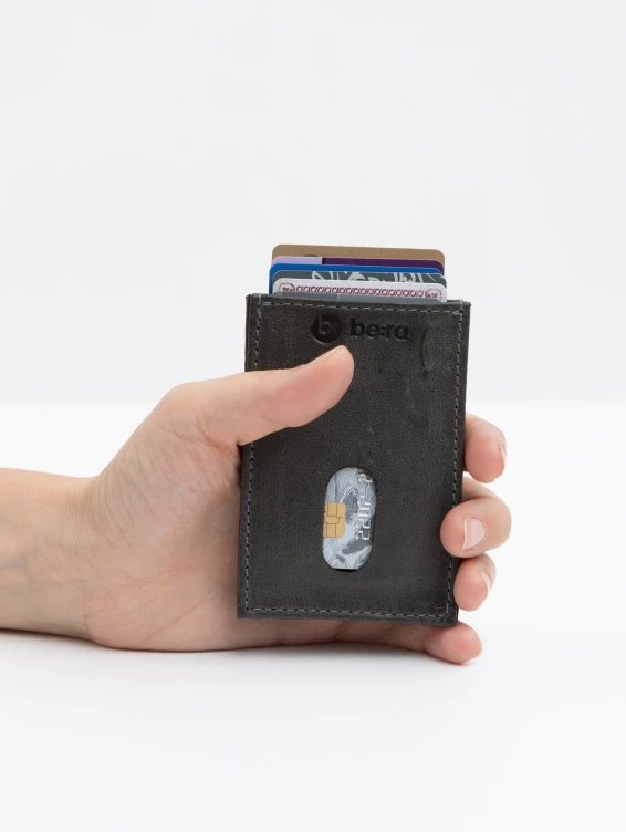 Кожаный кардхолдер темно-серый