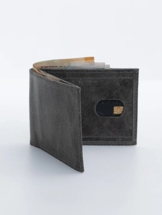 Тонкий кожаный кошелек серый вощеный