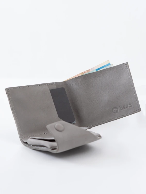 Кожаный складной кошелек серый