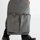 Большой кожаный рюкзак серый