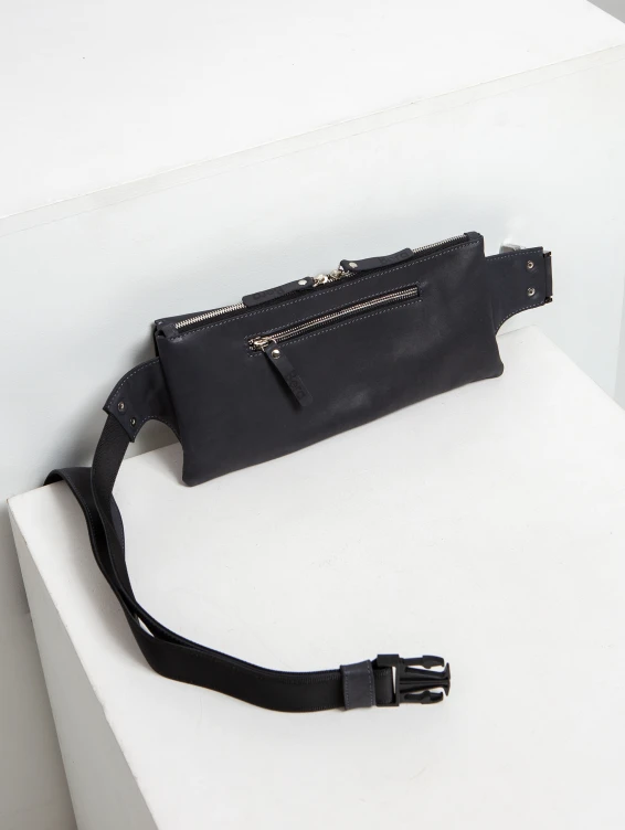 Прямоугольная кожаная поясная сумка синяя