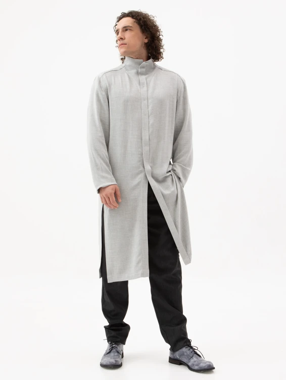 Длинная серая рубашка из вискозы