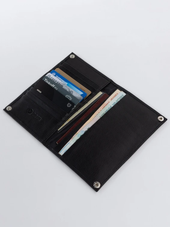 Кожаное портмоне на кнопке черное