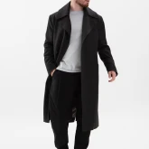 Шерстяное пальто черное в елочку