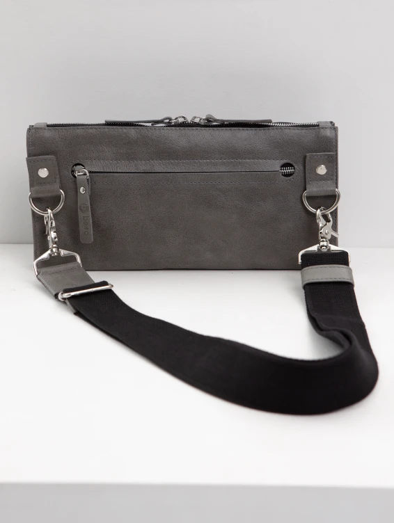 Кожаная сумка с очечником серая