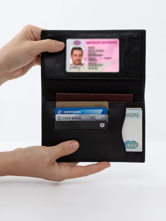 Кожаное портмоне водителя темно-серое