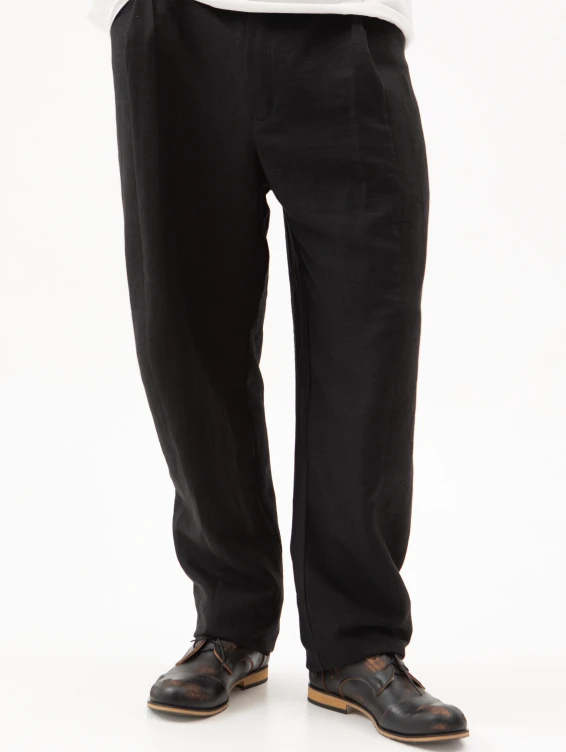Брюки льняные свободные черные