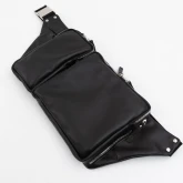 Большая кожаная поясная сумка черная, вид спереди