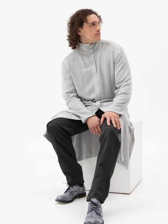 Длинная серая рубашка из вискозы